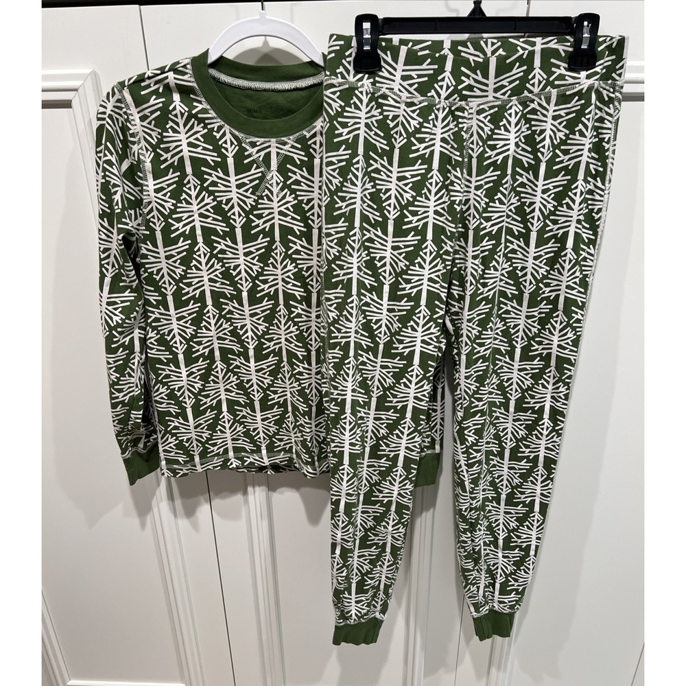 Pact 2 Piece Pajama Set Organic Cotton Green Birch Trees Cabincore Holiday
